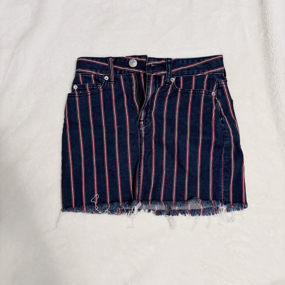 Red and White Striped American Eagle Denim Mini Skirt